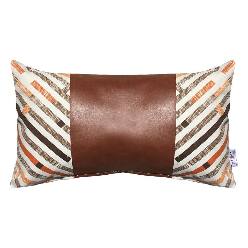 COJIN DECORATIVO ECOCUERO NARANJO Y BEIGE 50X30 RELLENO-0