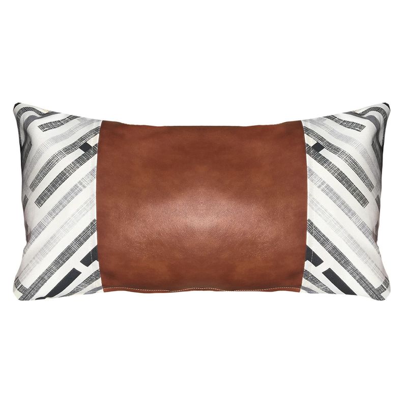 FUNDA COJIN DECORATIVO ECOCUERO GRIS Y BEIGE 50X30-0