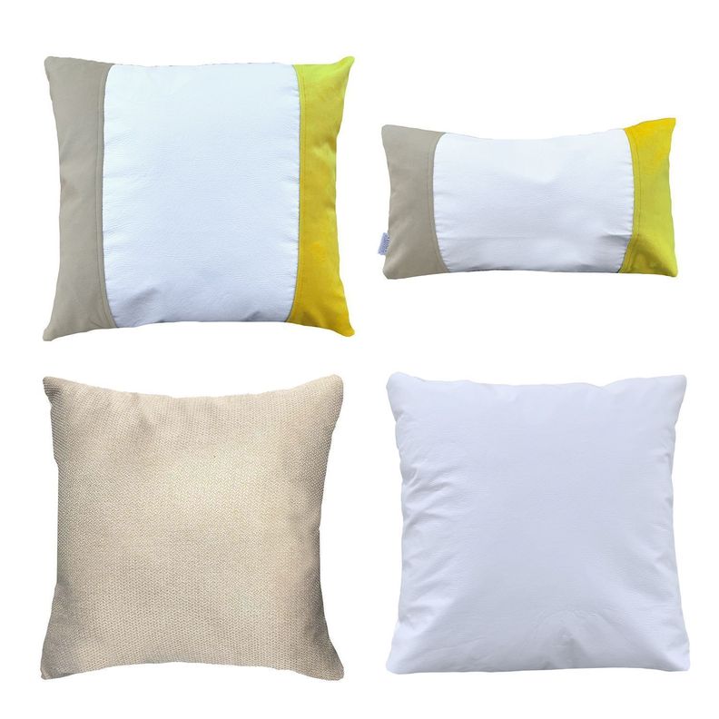 PACK 4 FUNDAS COJIN DECORATIVO ECOCUERO BLANCO BEIGE AMARILLO 45X45