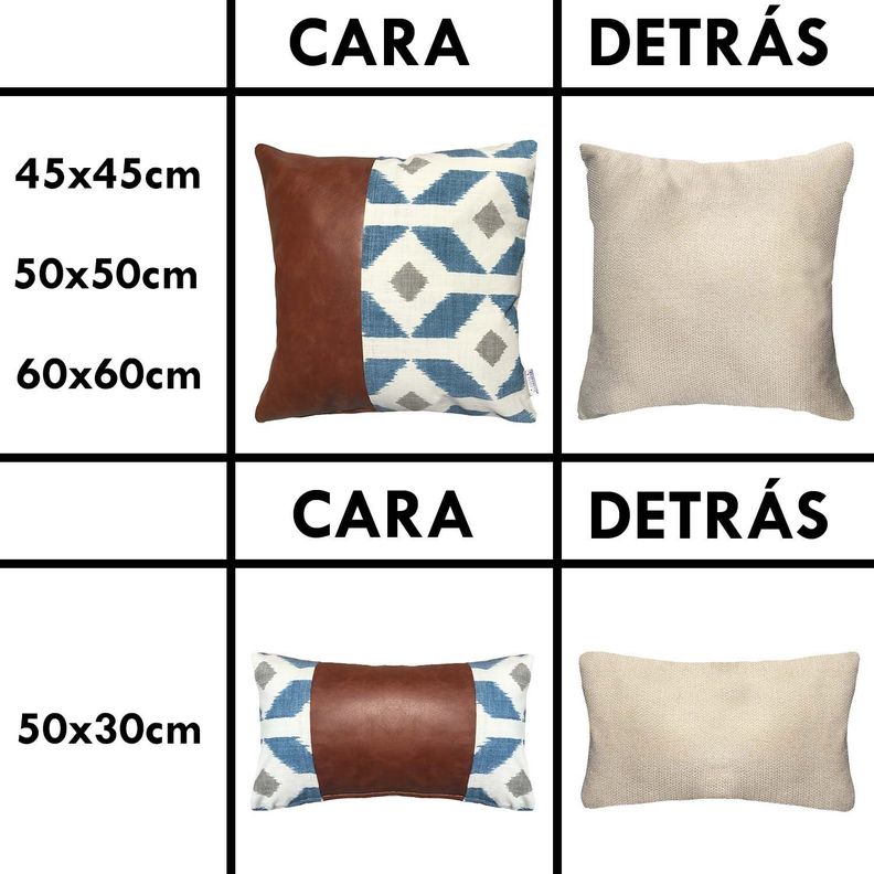 COJIN DECORATIVO ECOCUERO AZUL Y BEIGE 50X30 RELLENO-3