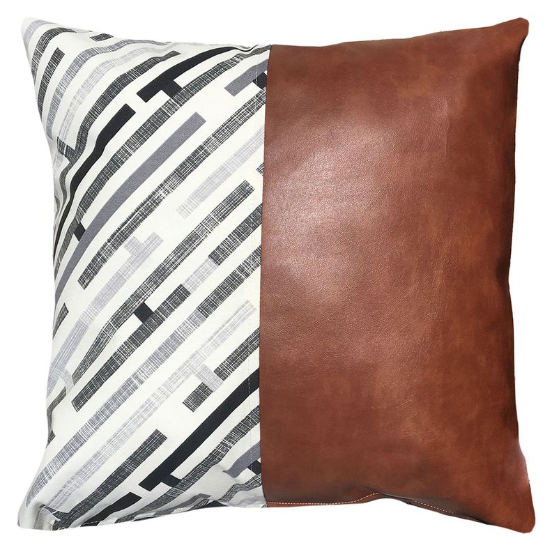 Cojin Decorativo EcoCuero Gris y Beige 50x50 Relleno Cafe