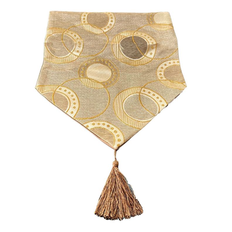 Camino De Mesa Con Diseño Dorado Beige 180x33 cm-1
