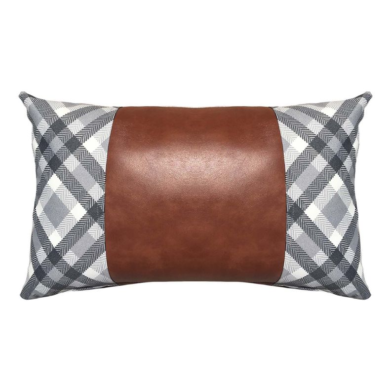 FUNDA COJIN DECORATIVO ECOCUERO GRIS Y CAFE 50X30