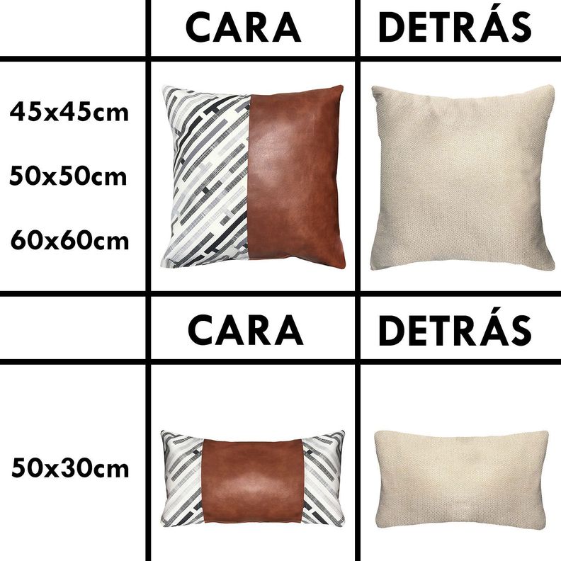 COJIN DECORATIVO ECOCUERO GRIS Y BEIGE 50X30 RELLENO-3