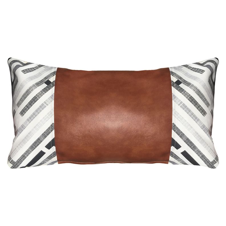 COJIN DECORATIVO ECOCUERO GRIS Y BEIGE 50X30 RELLENO