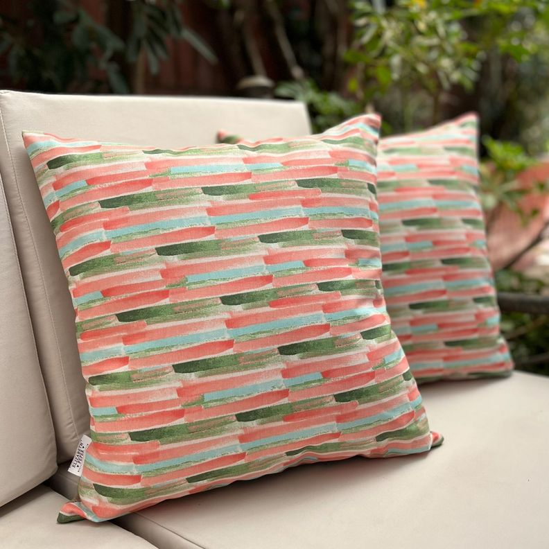 Cojín Decorativo Diseño Pinceles Rosa Verde 45x45 Relleno-2