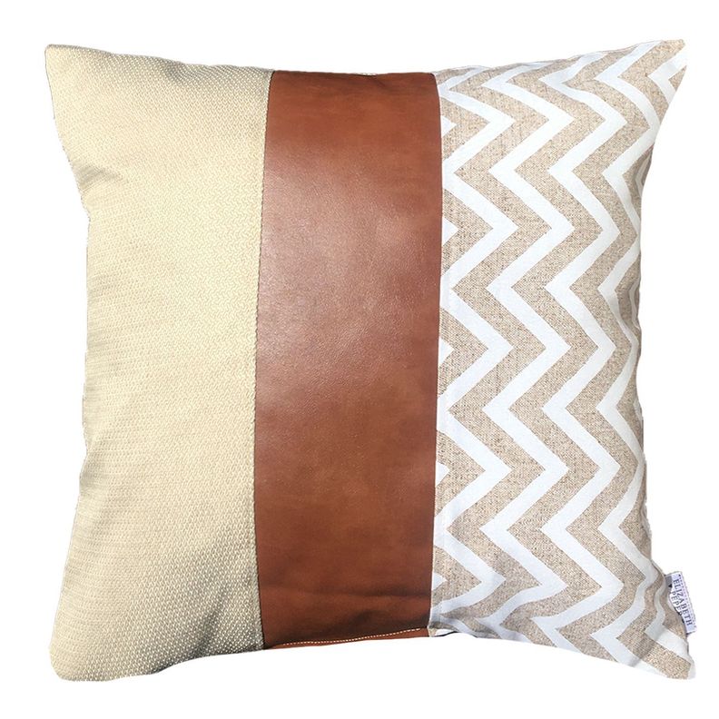 Funda Cojin Decorativo EcoCuero ZigZag Crema y Blanco 60x60 Beige