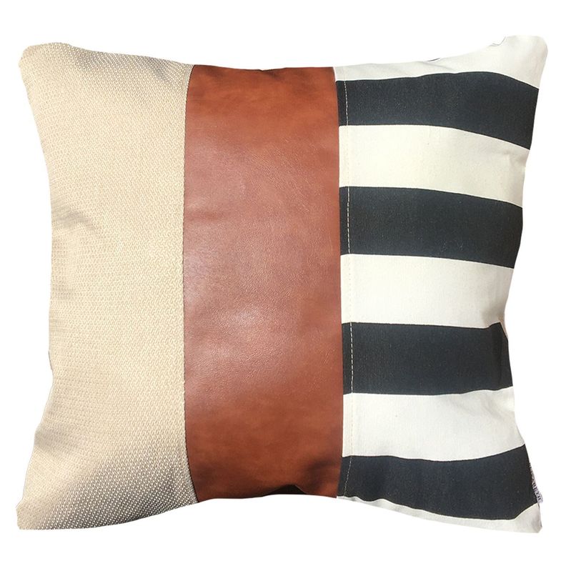 Funda Cojin Decorativo EcoCuero Rayas Blanco y Negro 50x50 Beige