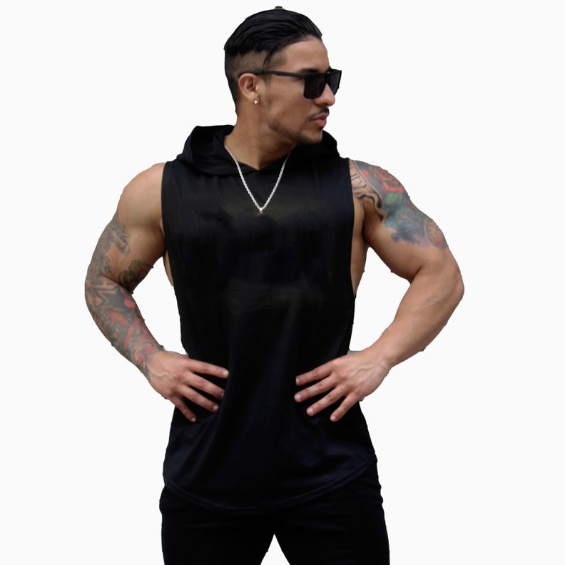 Polera Musculosa Con Capucha sin estampado-0