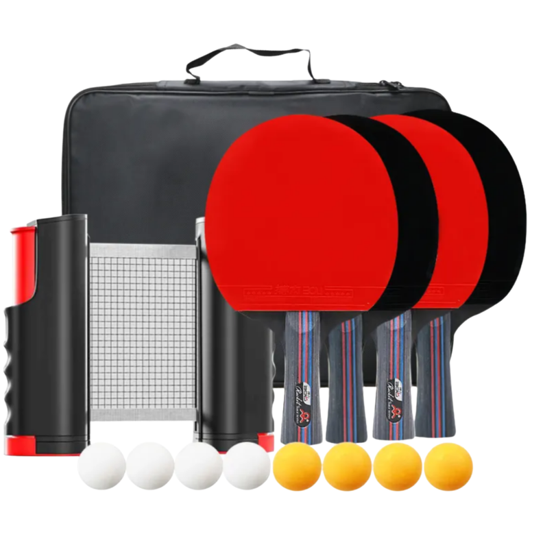 Kit de 4 Paletas de Ping Pong + Malla + 8 Pelotas + estuche -0