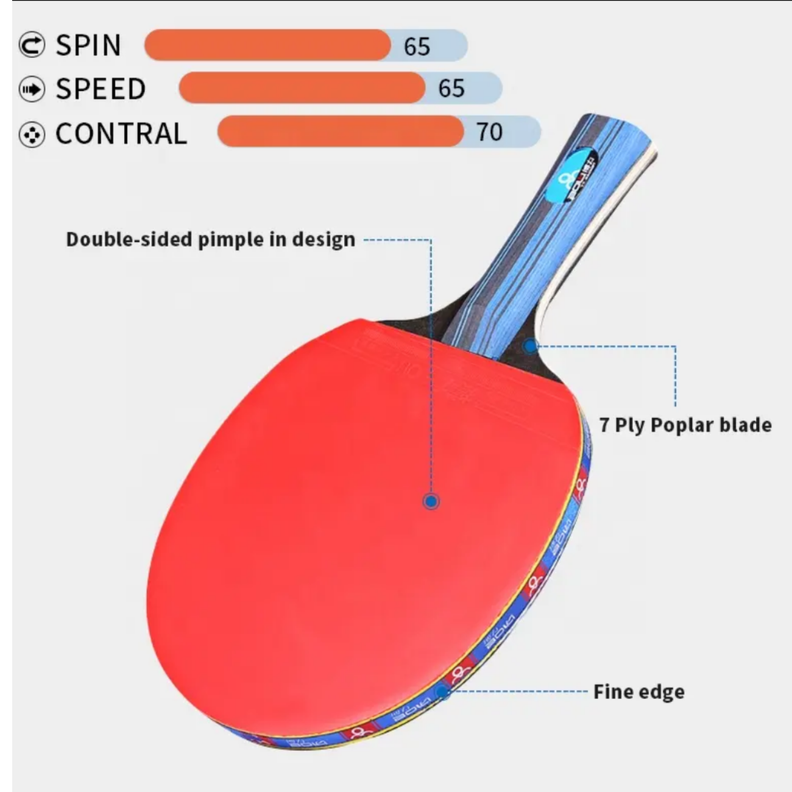 Pack de 2 Paletas de Ping Pong  5 estrellas+ 3 pelotas +bolsa-1
