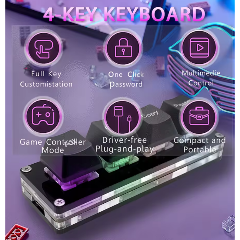 Mini Teclado Mecánico 4 Teclas RGB Para Juegos o Trabajo.-1