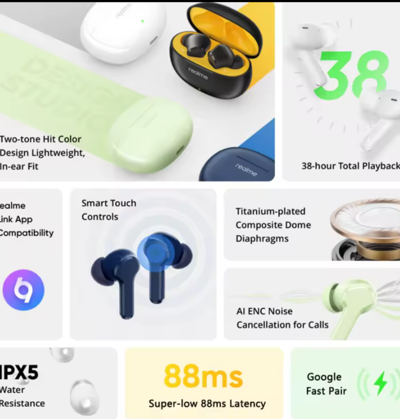 Audifonos Gamer Realme Buds T110 Bluetooth 5,4 Baja Latencia -3