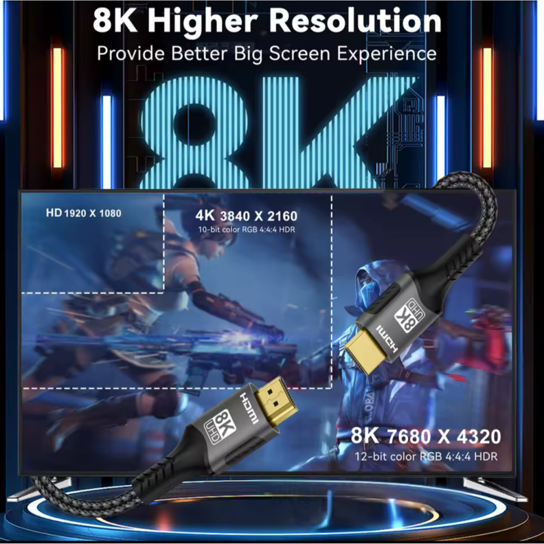 Cable HDMI  Reforzado 8k @ 60hz De 3 Metros Ultra Hd, 2.1v-5