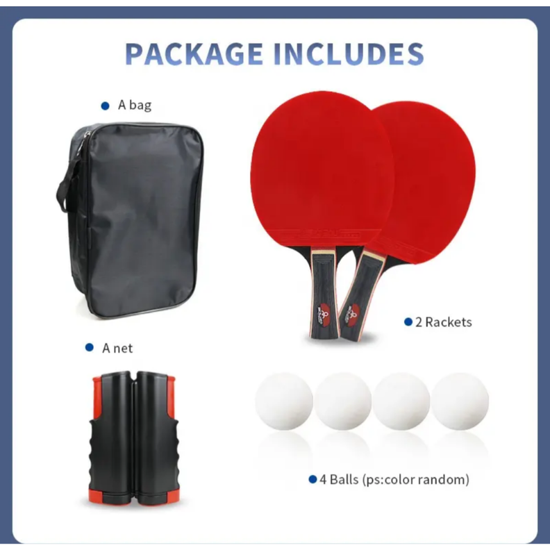 Pack 2 Paletas De Ping Pong + 4 Pelotas + Malla + Estuche alta calidad -4