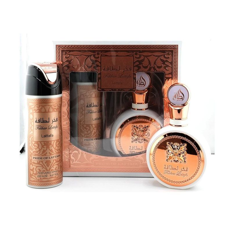 Set Perfume Mujer Lattafa Fakhar EDP 100ml + Deo Spray 200ml-0