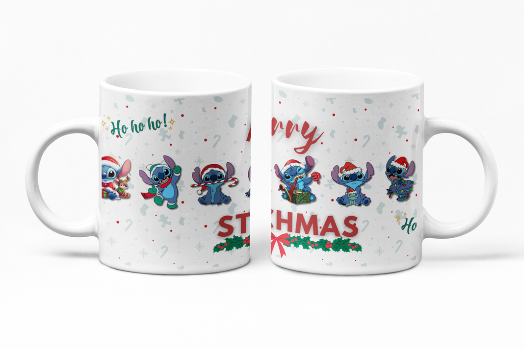 Tazón Taza Blanca Navidad Pelicula Stitch Dibujo Animado-0