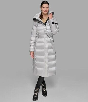 Chaqueta Karl Lagerfeld Chevron Quilted Midi Puffer Gris-3