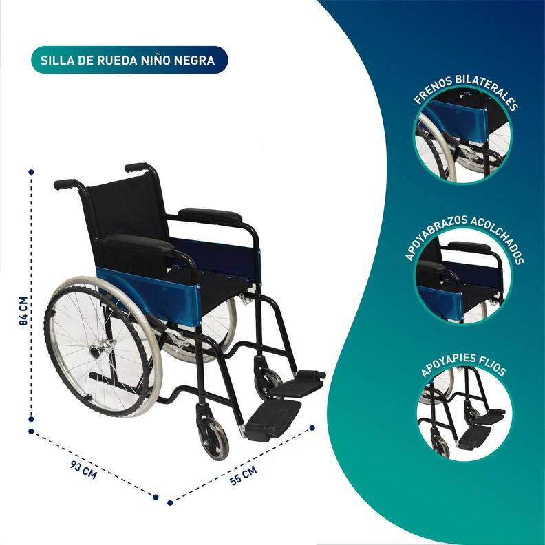 Silla De Ruedas Pediatrica Niño | Negra-1