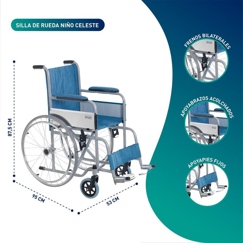 Silla De Ruedas Pediatrica Niño | Celeste-1