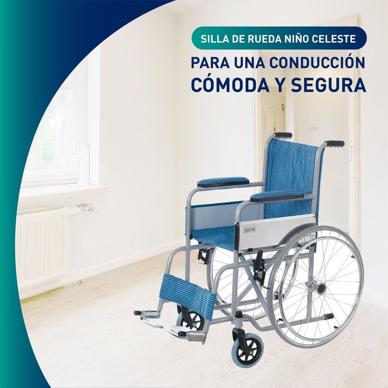 Silla De Ruedas Pediatrica Niño | Celeste-3