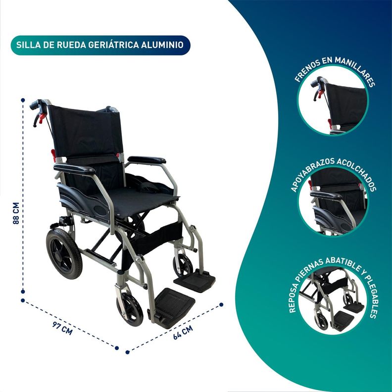 Silla De Ruedas De Traslado Geriátrica Ultra Liviana-1
