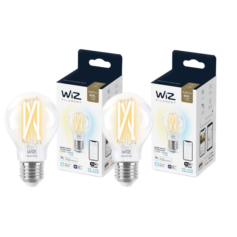 Pack 2 Ampolleta WiZ A60 Wi-Fi Calida/Fria 806 Lm bt Matter E27-0
