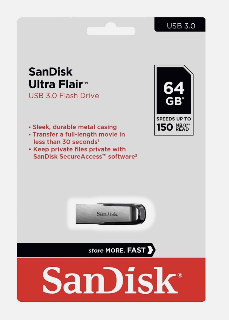 Pendrive Sandisk Ultra Flair 64gb 3.0 Plateado Con Negro 150 Mb/s-1