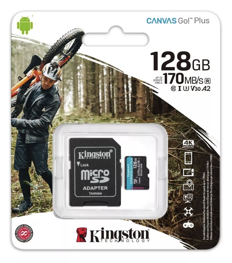 Memoria Micro SD Kingston 128gb Canvas Go! Plus Uhs-i A2 V30 U3 C10 170MB/S-0
