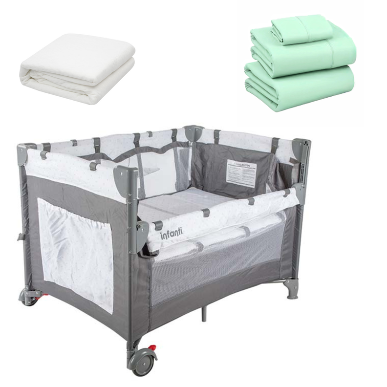 Cuna colchon Playard Always Proyector más Sabana Menta Oasis-0