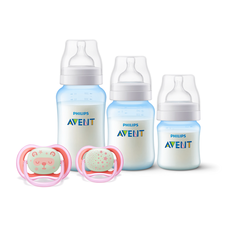 3 Mamaderas Anticolic Blue + Set de 2 chupetes 6-18 meses
