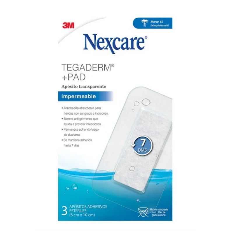 Nexcare Tegaderm + Pad Apositos Adhesivos transparente Impermeable 7 Dias 6cm x 10cm 3-0