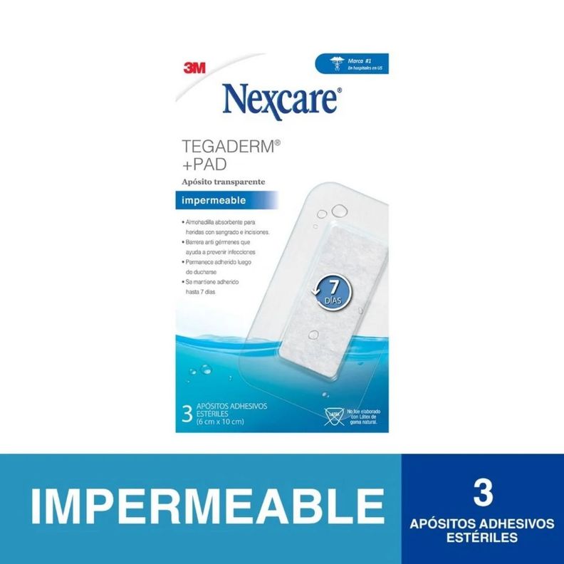 Nexcare Tegaderm + Pad Apositos Adhesivos transparente Impermeable 7 Dias 6cm x 10cm 3-2