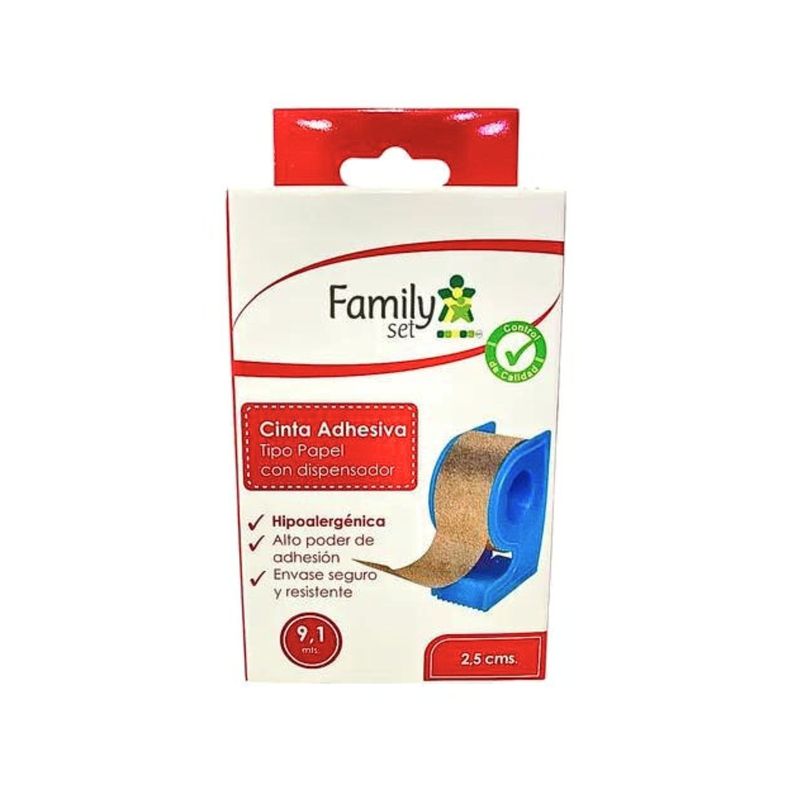 Cinta Adhesiva Papel Color Piel Con Dispensador 2,5cm X 9,1m Family Set Original-0