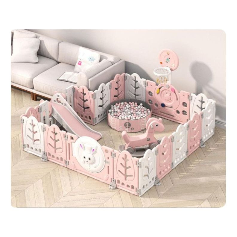 Corral Bebé Multiuso con alfombra y 8 Juegos, 160*160*63cm Rosado-2