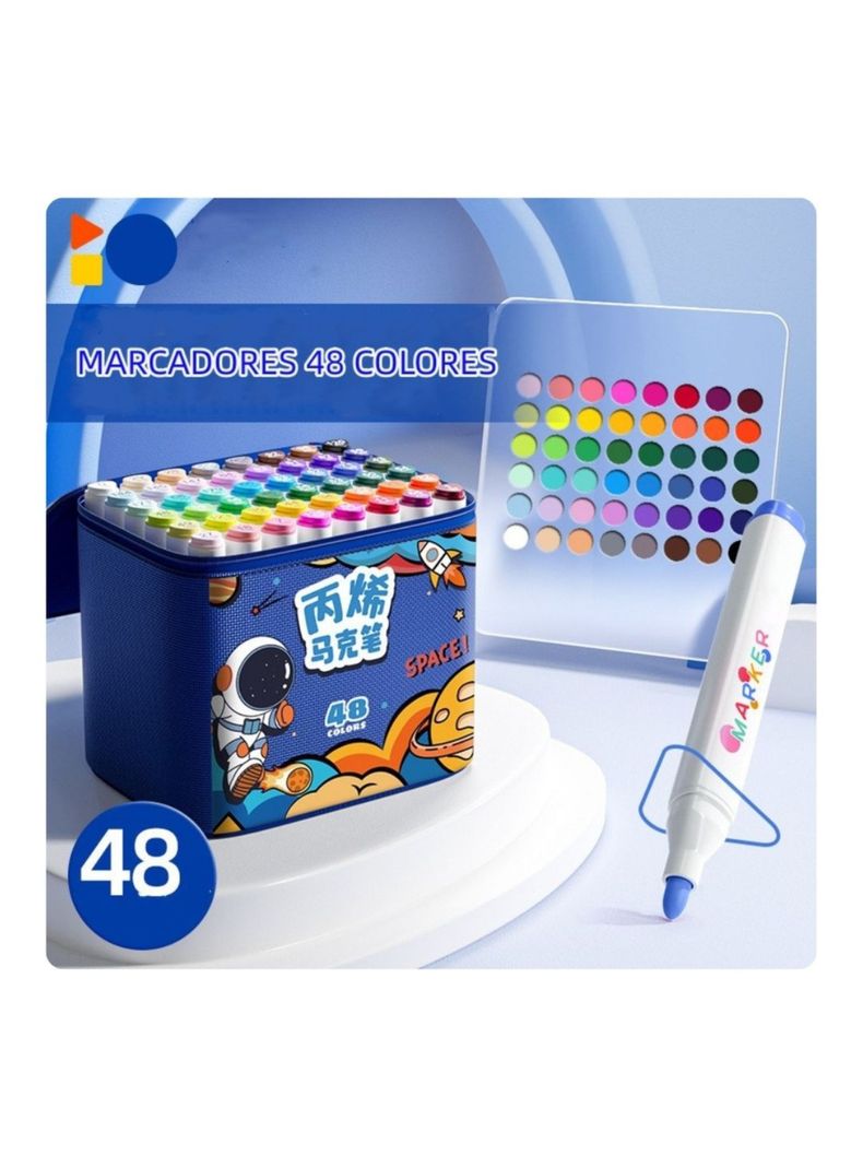 Marcadores 48 Colores con Tinta Permanente y Resistente Azul-3