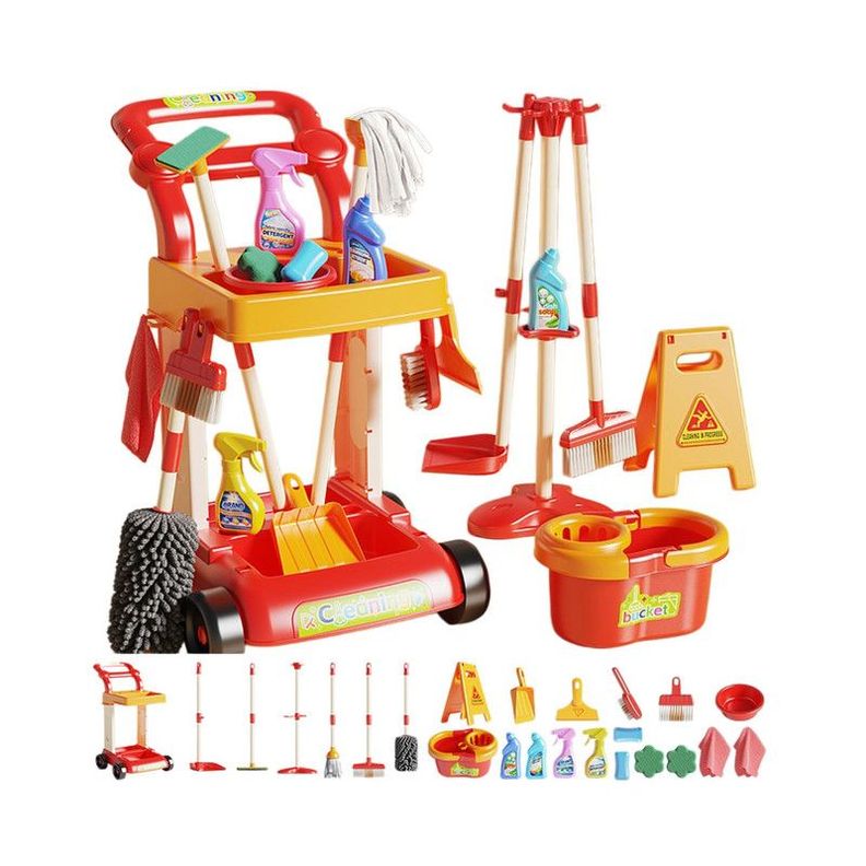 Set De Limpieza Infantil Con Carrito 32 Piezas Rojo Rojo Claro