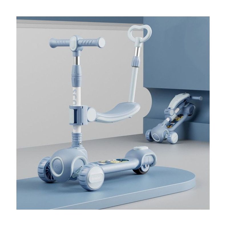 Scooter 3 en 1, con Asiento y Manubrio, Rueda luces y Sonido Azul-2