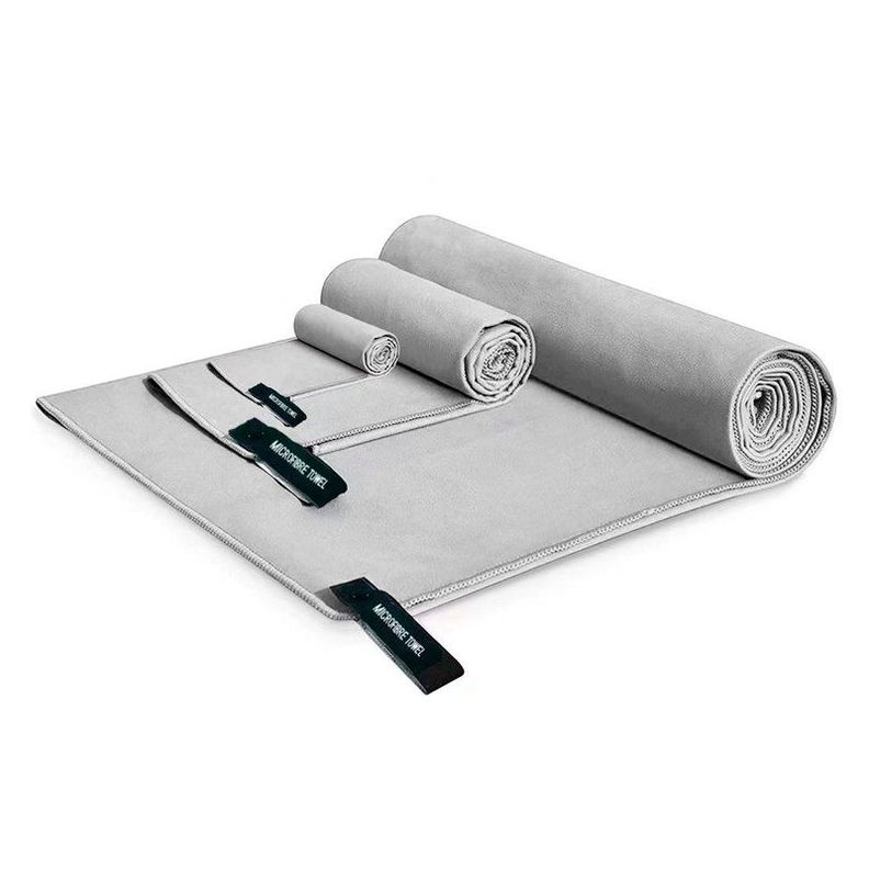 Toalla Microfibra de Deporte, Baño, Viaje, 3 Pcs Gris-0