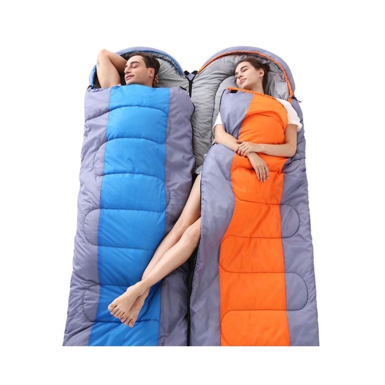 Saco de Dormir Camping 1800g de Algodón con Gorro Naranjo-2