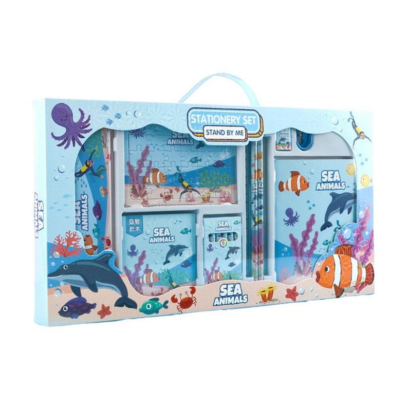 kit 15 Materiales Escolares, Estuche, Cuaderno.  Delfin Celeste
