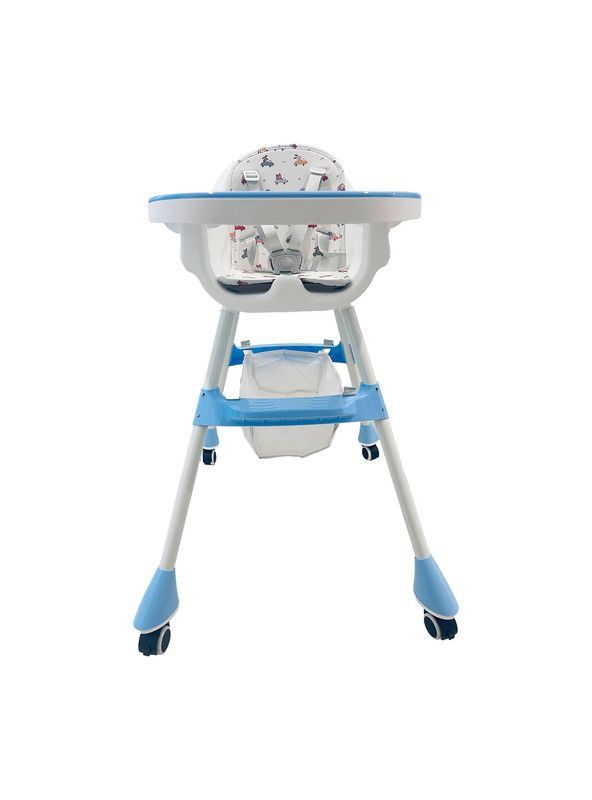 SILLA DE COMER CON CINTURÓN Y RUEDAS PARA NIÑOS, 2 en 1 Celeste-0