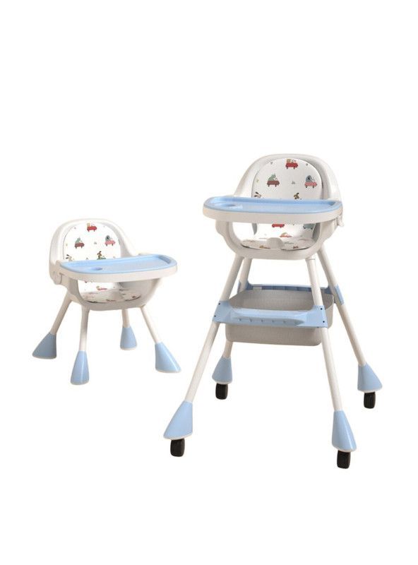 SILLA DE COMER CON CINTURÓN Y RUEDAS PARA NIÑOS, 2 en 1 Celeste-1