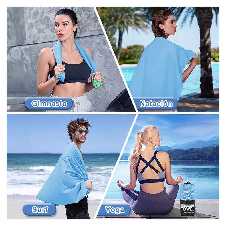 Toalla Microfibra de Deporte, Baño, Viaje, 3 Pcs Celeste-5