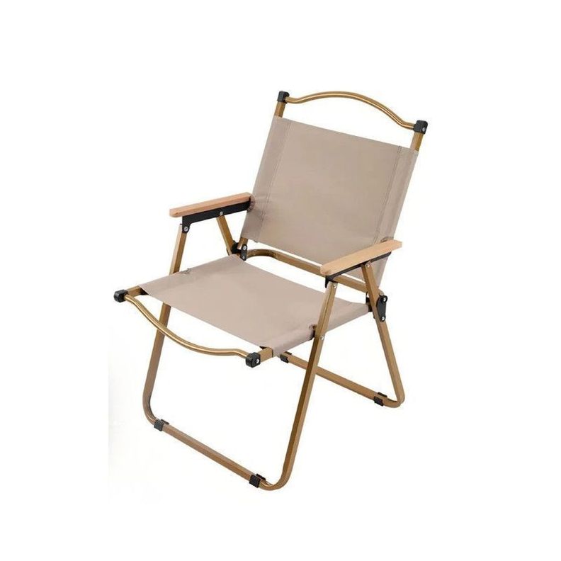 Silla Plegable Reforzada 135Kg con posa brazos de Madera para Camping Playa beige