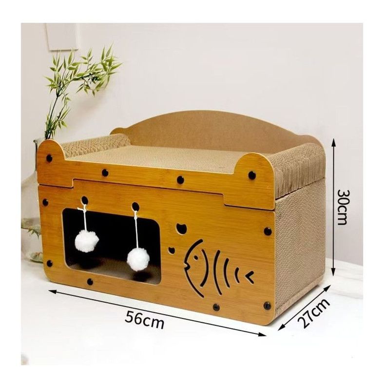Casa Rascadora de 2 Pisos para Gatos Madera Cartón-3