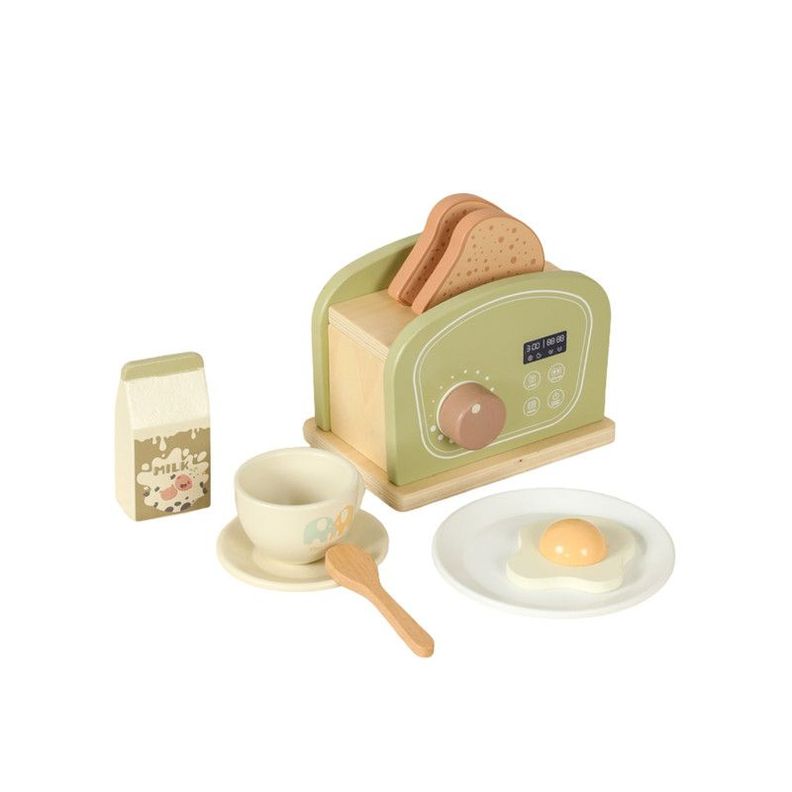 Juguete Tostator Con Utensilios Para Ninos En Madera Verde Claro