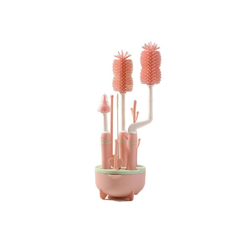 Set Cepillos Silicona para Mamaderas con Escurridor Rosado-0