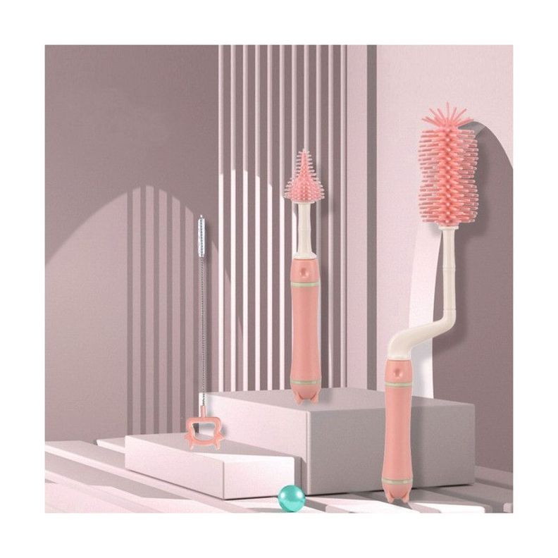 Set Cepillos Silicona para Mamaderas con Escurridor Rosado-3