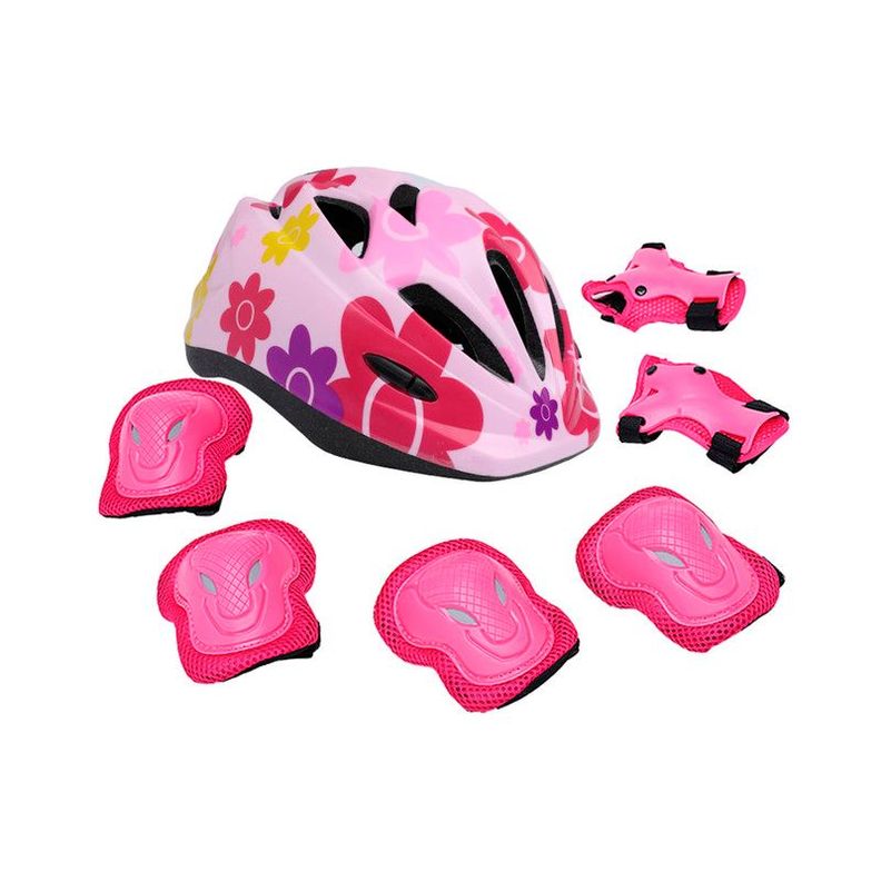 Casco y Kit Protección Bicicleta Patinaje Antigolpes Rosado-0